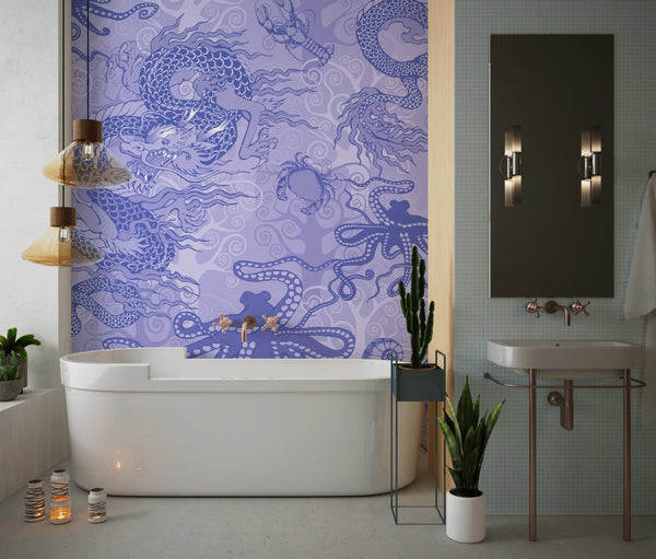 Toile de Jou, Purple Wallpaper, Seamless Pattern Mural, Oversized Custom Size Wall Art, Non-Woven, Non-Adhesive, Modern Wall Paper, Removable