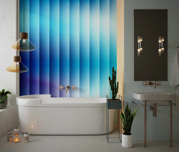 Corrugated Glass Effect Wallpaper, Cool Blue Mural, Oversized Custom Size Wall Art, Non-Woven, Non-Adhesive, Modern Wall Paper, Removable