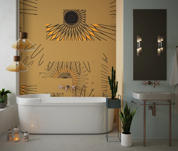 Abstract Sunflower Elements Wallpaper, Seamless Pattern Mural, Oversized Custom Size Wall Art, Non-Woven, Non-Adhesive, Modern Wall Paper, Removable