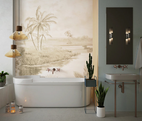 Tropics, Lake Wallpaper, Forest Mural, Oversized Custom Size Wall Art, Non-Woven, Non-Adhesive, Modern Wall Paper, Removable