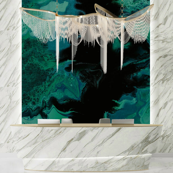 Dark Green Marble Wallpaper, Black Abstract Mural, Oversized Custom Size Wall Art, Non-Woven, Non-Adhesive, Modern Wall Paper, Removable