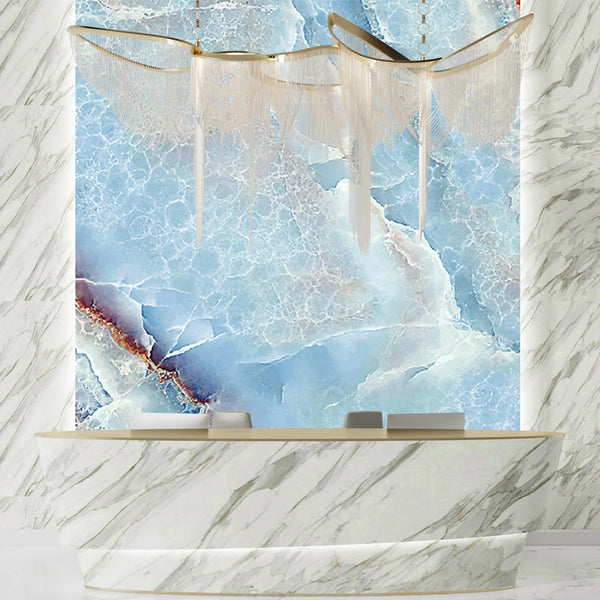 Light Blue Marble Wallpaper, Abstract Mural, Oversized Custom Size Wall Art, Non-Woven, Non-Adhesive, Modern Wall Paper, Removable