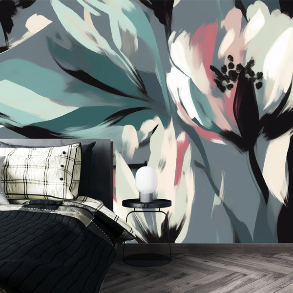 Ikat Boho Floral Wallpaper, Seamless Pattern Mural, Oversized Custom Size Wall Art, Non-Woven, Non-Adhesive, Modern Wall Paper, Removable