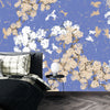 Abstract Floral, Blue Background Wallpaper, Seamless Pattern Mural, Oversized Custom Size Wall Art, Non-Woven, Non-Adhesive, Modern Wall Paper, Removable