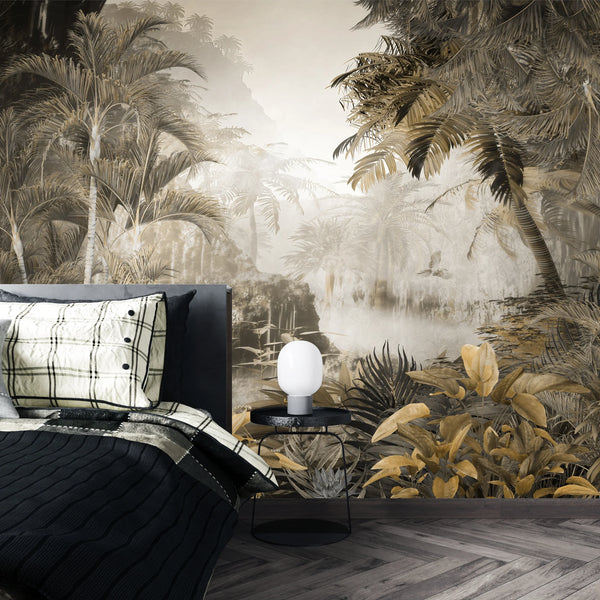 Tropical Wallpaper, Foggy Forest Mural, Oversized Custom Size Wall Art, Non-Woven, Non-Adhesive, Modern Wall Paper, Removable