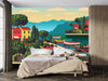 Mediterranean Romantic Landscape Wallpaper, Handmade Drawing Mural, Oversized Custom Size Wall Art, Non-Woven, Non-Adhesive, Modern Wall Paper, Removable