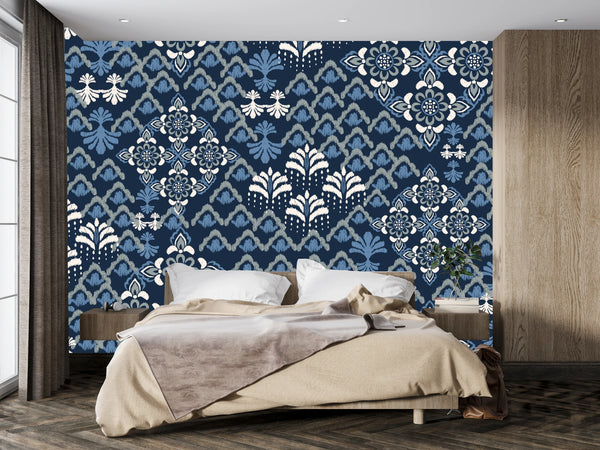 Floral Damask Wallpaper, Seamless Pattern Mural, Oversized Custom Size Wall Art, Non-Woven, Non-Adhesive, Modern Wall Paper, Removable