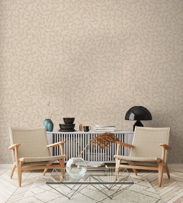 Beige Leaf Pattern Wallpaper, Natural Wallpaper, Modern & Minimalist Wall Covering, Modern Look Neutral Colors Glittering Wallcovering - Adawall Wallpaper -Registered Trade Accounts Only, Wallpaper Wholesale Account - 25109-3 - Adawall Wholesale - Wallpaper Wholesaler