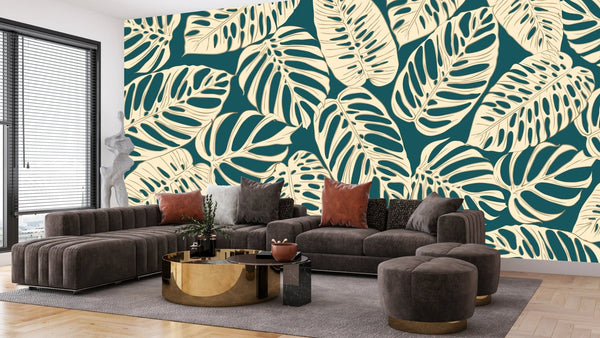 Beige Leaves Wallpaper, Seamless Pattern Mural, Oversized Custom Size Wall Art, Non - Woven, Non - Adhesive, Modern Wall Paper, Removable - Adawall Wallpaper - Registered Trade Accounts Only, Wallpaper Wholesale Account - W77734 - Adawall Wholesale - Wallpaper Wholesaler