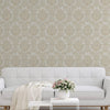 Beige Rich Baroque Damask Wallpaper Deep Embossed Shimmering Vintage Design - Walloro High End Wallcoverings & More