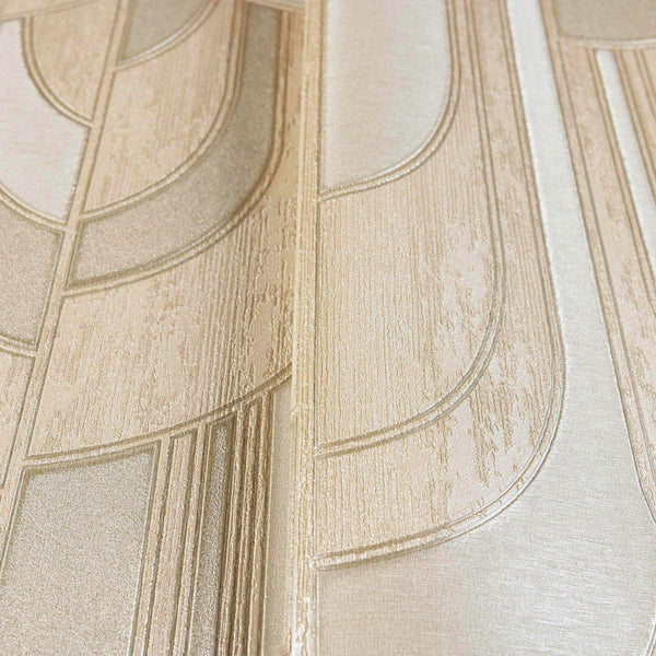Beige Round Shapes Deep Embossed Wallpaper, Modern Geometric Flocked Wallcovering - Walloro High End Wallcoverings & More
