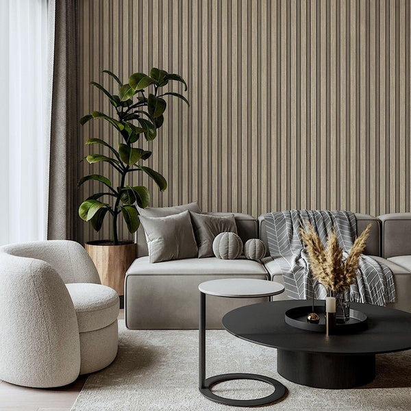 Beige Wood Panel Look Wallpaper, 3D Embossed textured Wooden Pattern Wallcovering, Modern, Stylish - Walloro High End Wallcoverings & More