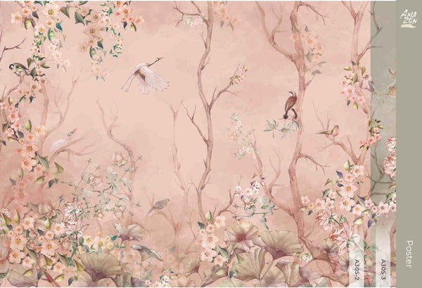 Birds Trees Nature Scene Wallpaper, Tropical Botanical Wall Mural, Pink Customized Wallpaper, Home Decor, Bedroom, Store, Forest Large Wall Art - Adawall Wallpaper - Registered Trade Accounts Only, Wallpaper Wholesale Account - A305-2 - Adawall Wholesale - Wallpaper Wholesaler