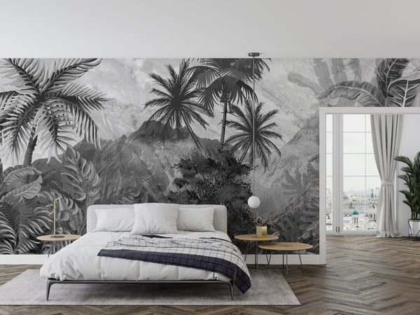 Black and White Jungle Wallpaper, Exotic Trees Mural, Oversized Custom Size Wall Art, Non - Woven, Non - Adhesive, Modern Wall Paper, Removable - Adawall Wallpaper - Registered Trade Accounts Only, Wallpaper Wholesale Account - W77520 - Adawall Wholesale - Wallpaper Wholesaler