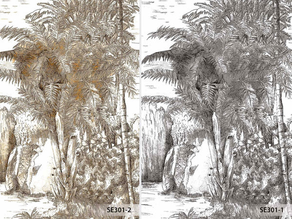 Black and White Palm Trees Drawing Wallpaper, Large Hand Drawn Wall Mural, Custom Size Wall Covering, Non - Woven, Non - Pasted, Washable, Removable - Adawall Wallpaper - Registered Trade Accounts Only, Wallpaper Wholesale Account - SE301-1 - Adawall Wholesale - Wallpaper Wholesaler