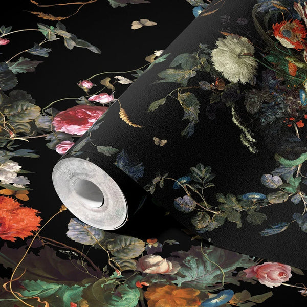 Black Large Peony Floral Wall Mural, Floral Flowers Wallpaper, Oversized Elegant Custom Size Wall Art, Non-Woven, Non-Pasted, Removable - Walloro High End Wallcoverings & More