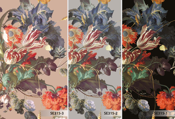 Black Large Peony Floral Wall Mural, Floral Flowers Wallpaper, Oversized Elegant Custom Size Wall Art, Non-Woven, Non-Pasted, Removable - Walloro High End Wallcoverings & More