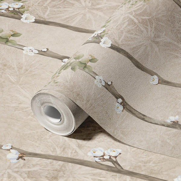 Bloom Flowers Wall Mural, Light Beige Floral Blossom Wallpaper, Oversized Nature Art Customized Wall Covering, Non - Woven, Non - Adhesive, Removable - Adawall Wallpaper - Registered Trade Accounts Only, Wallpaper Wholesale Account - SE311-2 - Adawall Wholesale - Wallpaper Wholesaler