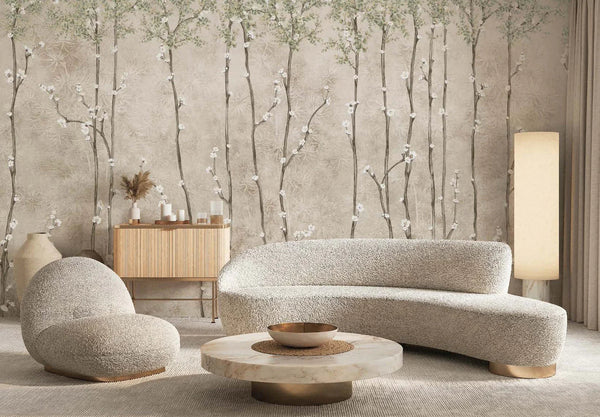 Bloom Flowers Wall Mural, Light Beige Floral Blossom Wallpaper, Oversized Nature Art Customized Wall Covering, Non - Woven, Non - Adhesive, Removable - Adawall Wallpaper - Registered Trade Accounts Only, Wallpaper Wholesale Account - SE311-2 - Adawall Wholesale - Wallpaper Wholesaler