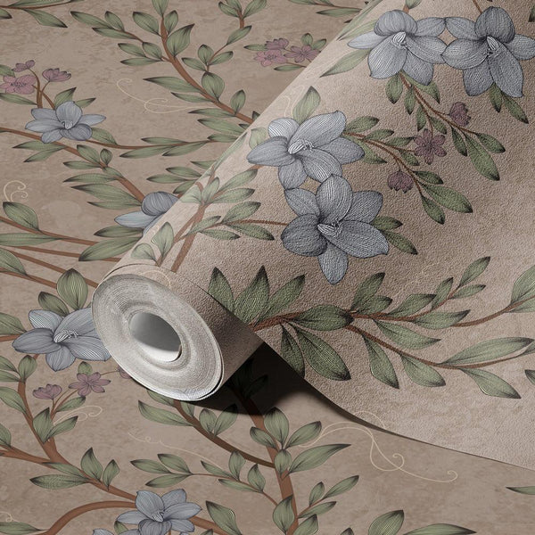 Blossom Chinoiserie Floral Wall Mural, Flower Bloom Brown Wallpaper, Large Botanical Customized Wall Art, Non - Woven, Non - Adhesive, Removable - Adawall Wallpaper - Registered Trade Accounts Only, Wallpaper Wholesale Account - SE307-1 - Adawall Wholesale - Wallpaper Wholesaler