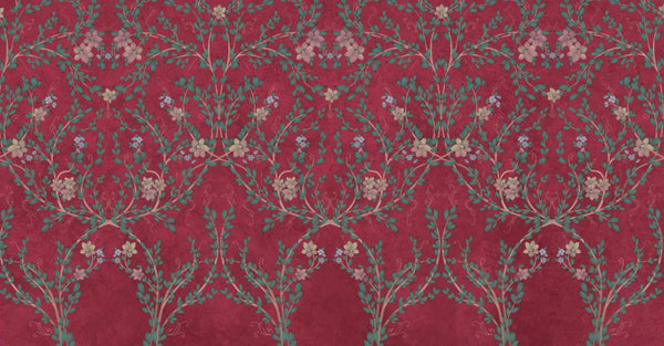 Blossom Chinoiserie Floral Wall Mural, Flower Bloom Red Wallpaper, Large Botanical Customized Wall Art, Non - Woven, Non - Adhesive, Removable - Adawall Wallpaper - Registered Trade Accounts Only, Wallpaper Wholesale Account - SE307-2 - Adawall Wholesale - Wallpaper Wholesaler
