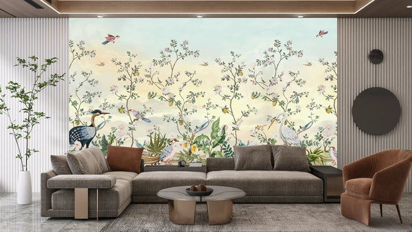 Blossom Trees Wallpaper, Chinoiserie Mural, Oversized Custom Size Wall Art, Non - Woven, Non - Adhesive, Modern Wall Paper, Removable - Adawall Wallpaper - Registered Trade Accounts Only, Wallpaper Wholesale Account - W77710 - Adawall Wholesale - Wallpaper Wholesaler