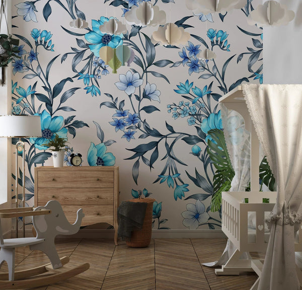 Blue Floral Wallpaper, Seamless Pattern Mural, Oversized Custom Size Wall Art, Non - Woven, Non - Adhesive, Modern Wall Paper, Removable - Adawall Wallpaper - Registered Trade Accounts Only, Wallpaper Wholesale Account - W78010 - Adawall Wholesale - Wallpaper Wholesaler
