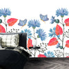 Blue Flowers, Red Leaves Wallpaper, Seamless Pattern Mural, Oversized Custom Size Wall Art, Non - Woven, Non - Adhesive, Modern Wall Paper, Removable - Adawall Wallpaper - Registered Trade Accounts Only, Wallpaper Wholesale Account - W78015 - Adawall Wholesale - Wallpaper Wholesaler