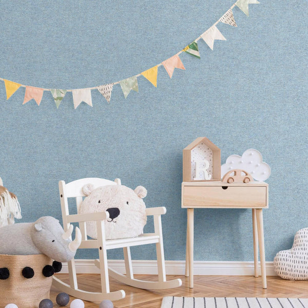 Blue Sparkling Linen Texture Textured Wallpaper, Classical Woven Fabric Decorative Wallcovering - Walloro High End Wallcoverings & More