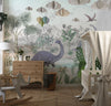Blue Dino World Wallpaper, Jungle Mural, Oversized Custom Size Wall Art, Non-Woven, Non-Adhesive, Modern Wall Paper, Removable