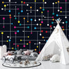 Colorful Lines, Dots Wallpaper, Black Background Mural, Oversized Custom Size Wall Art, Non-Woven, Non-Adhesive, Modern Wall Paper, Removable