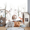 Cute Animals, Trees Wallpaper, White Background Mural, Oversized Custom Size Wall Art, Non-Woven, Non-Adhesive, Modern Wall Paper, Removable