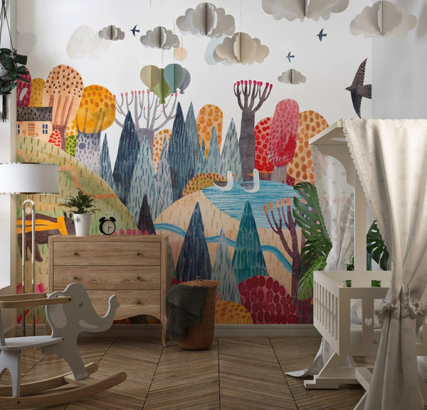 Bright Autumn Wallpaper, Village Mural, Oversized Custom Size Wall Art, Non - Woven, Non - Adhesive, Modern Wall Paper, Removable - Adawall Wallpaper - Registered Trade Accounts Only, Wallpaper Wholesale Account - W77944 - Adawall Wholesale - Wallpaper Wholesaler