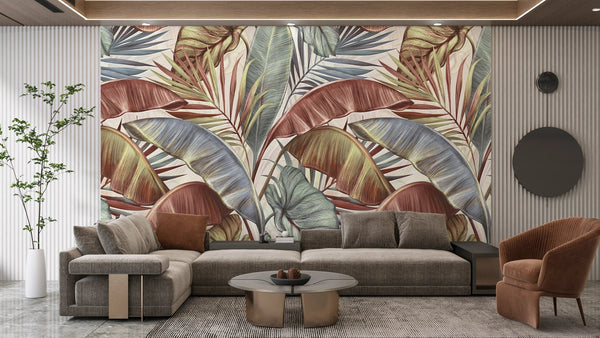 Brown and Green Leaves Wallpaper, Natural Wall Mural, Oversized Custom Size Wall Art, Non - Woven, Non - Adhesive, Modern Wall Paper, Removable - Adawall Wallpaper - Registered Trade Accounts Only, Wallpaper Wholesale Account - W77491 - Adawall Wholesale - Wallpaper Wholesaler