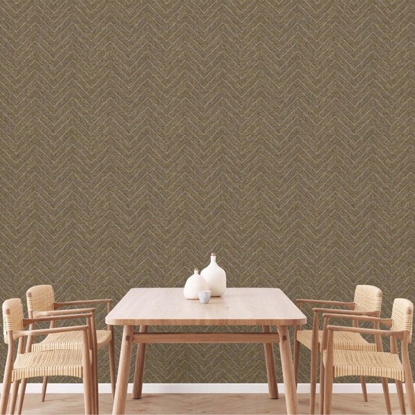Brown Shiny Chevron Wallpaper, Deep Embossed Luxury Shimmering Geometric Pattern Wall Paper - Walloro High End Wallcoverings & More