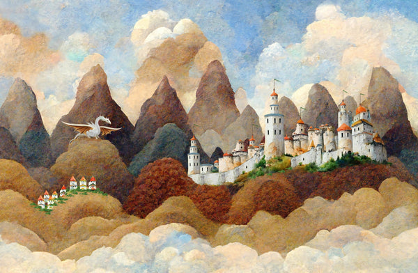 Castle and Dragon Wallpaper, Painted Style Mural, Oversized Custom Size Wall Art, Non - Woven, Non - Adhesive, Modern Wall Paper, Removable - Adawall Wallpaper - Registered Trade Accounts Only, Wallpaper Wholesale Account - W77836 - Adawall Wholesale - Wallpaper Wholesaler