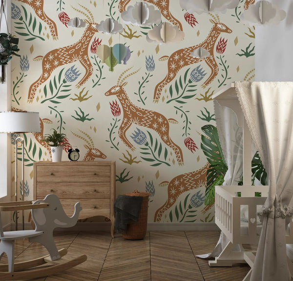 Celestial Folk Antilope Wallpaper, Boho Mural, Oversized Custom Size Wall Art, Non - Woven, Non - Adhesive, Modern Wall Paper, Removable - Adawall Wallpaper - Registered Trade Accounts Only, Wallpaper Wholesale Account - W77541 - Adawall Wholesale - Wallpaper Wholesaler