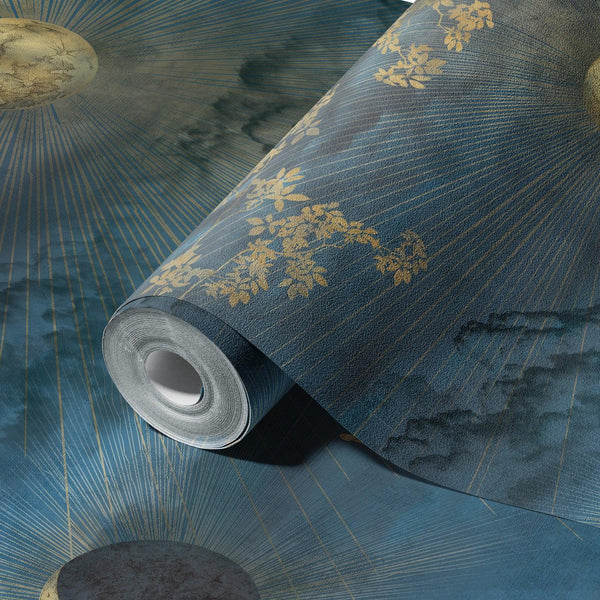 Celestial Moon Wall Mural, Moon Phases Blue Wallpaper, Large Space Custom Size Wall Covering, Non - Woven, Non - Pasted, Removable, Washable, Art - Adawall Wallpaper - Registered Trade Accounts Only, Wallpaper Wholesale Account - SE303-1 - Adawall Wholesale - Wallpaper Wholesaler