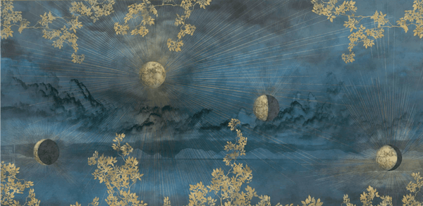 Celestial Moon Wall Mural, Moon Phases Blue Wallpaper, Large Space Custom Size Wall Covering, Non - Woven, Non - Pasted, Removable, Washable, Art - Adawall Wallpaper - Registered Trade Accounts Only, Wallpaper Wholesale Account - t_SE303-1 - Adawall Wholesale - Wallpaper Wholesaler