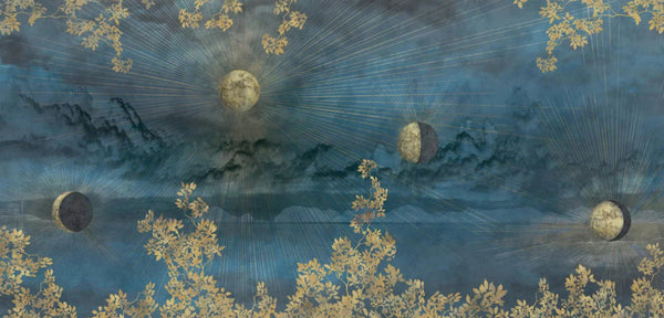 Celestial Moon Wall Mural, Moon Phases Blue Wallpaper, Large Space Custom Size Wall Covering, Non - Woven, Non - Pasted, Removable, Washable, Art - Adawall Wallpaper - Registered Trade Accounts Only, Wallpaper Wholesale Account - t_SE303-1 - Adawall Wholesale - Wallpaper Wholesaler