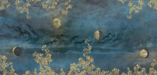 Celestial Moon Wall Mural, Moon Phases Blue Wallpaper, Large Space Custom Size Wall Covering, Non - Woven, Non - Pasted, Removable, Washable, Art - Adawall Wallpaper - Registered Trade Accounts Only, Wallpaper Wholesale Account - t_SE303-1 - Adawall Wholesale - Wallpaper Wholesaler
