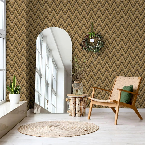 Chevron Wallpaper, Brown, Yellow Geometric Deep Embossed Zigzag Pattern Geometric Wallcovering - Adawall Wallpaper - Registered Trade Accounts Only, Wallpaper Wholesale Account - 1509-4 - Adawall Wholesale - Wallpaper Wholesaler