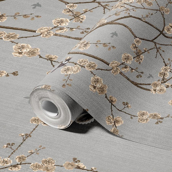Chinoiserie Birds Floral Wall Mural, Gray Flowers Blossom Wallpaper, Large, Oversized Elegant Custom Size Wall Art, Non - Woven, Non - Pasted, Modern - Adawall Wallpaper - Registered Trade Accounts Only, Wallpaper Wholesale Account - SE316-2 - Adawall Wholesale - Wallpaper Wholesaler
