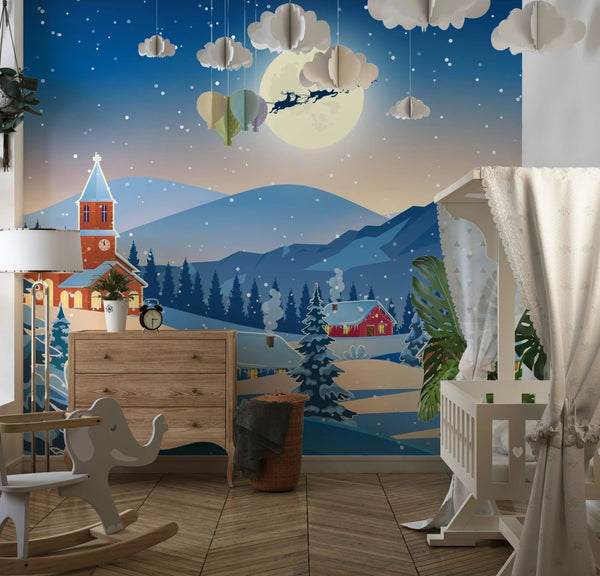 Christmas Wallpaper, Winter Landscape Mural, Oversized Custom Size Wall Art, Non - Woven, Non - Adhesive, Modern Wall Paper, Removable - Adawall Wallpaper - Registered Trade Accounts Only, Wallpaper Wholesale Account - W78121 - Adawall Wholesale - Wallpaper Wholesaler