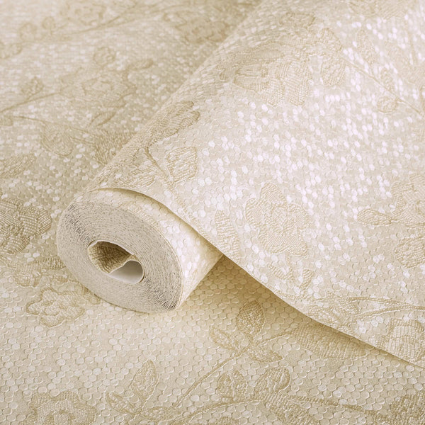 Circle Deep Embossed Vanilla Flowered Embossed Wallpaper, Home Wall Decor, Aesthetic Wallpaper, Textured Wallcovering Non-Adhesive - Walloro High End Wallcoverings & More