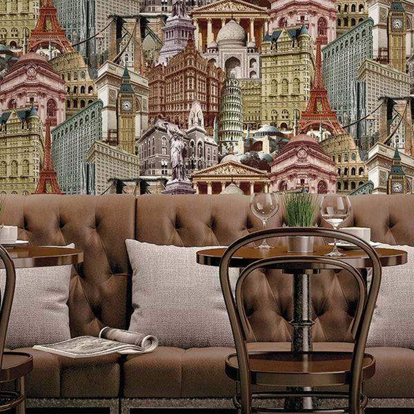 Cityscape Buildings Wallpaper, Rich Textured Wallcovering, Traditional, Modern Wallpaper, Extra Large 114 sq ft Roll, Washable, Colorful - Adawall Wallpaper - Registered Trade Accounts Only, Wallpaper Wholesale Account - 4705-3 - Adawall Wholesale - Wallpaper Wholesaler