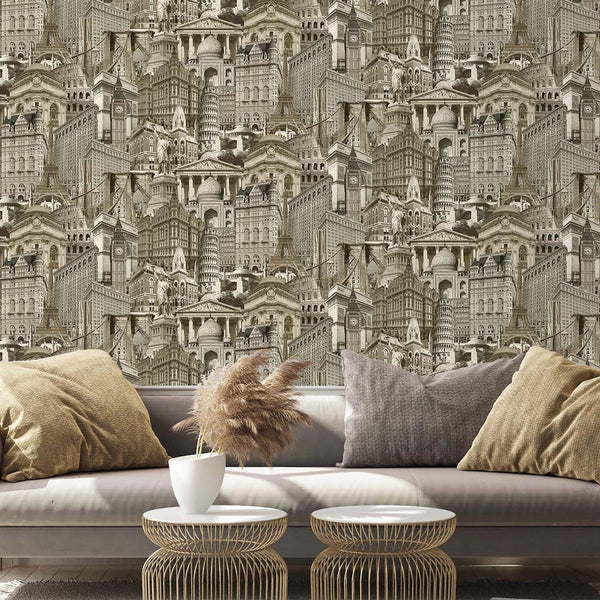 Cityscape Buildings Wallpaper, Rich Textured Wallcovering, Traditional, Modern Wallpaper, Extra Large 114 sq ft Roll, Washable, Sturdy - Adawall Wallpaper - Registered Trade Accounts Only, Wallpaper Wholesale Account - 4705-1 - Adawall Wholesale - Wallpaper Wholesaler