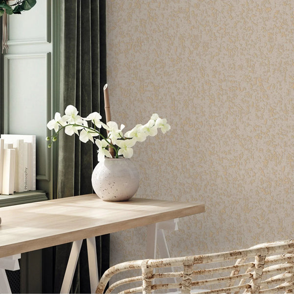 Classic Abstract Metallic Accent Wallpaper, Beige 3D Embossed Solid Color Glitter Shimmer Elegant Wallcovering - Walloro High End Wallcoverings & More