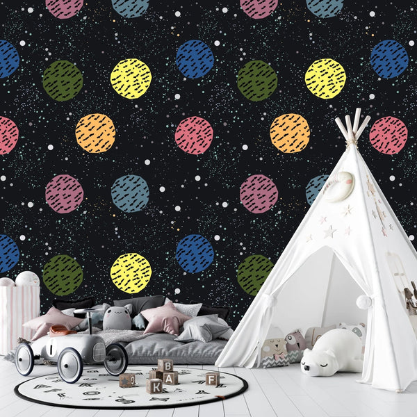 Colorful Balls Wallpaper, Black Background Mural, Oversized Custom Size Wall Art, Non - Woven, Non - Adhesive, Modern Wall Paper, Removable - Adawall Wallpaper - Registered Trade Accounts Only, Wallpaper Wholesale Account - W77634 - Adawall Wholesale - Wallpaper Wholesaler