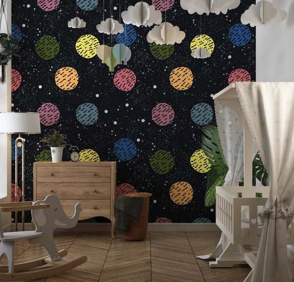 Colorful Balls Wallpaper, Black Background Mural, Oversized Custom Size Wall Art, Non - Woven, Non - Adhesive, Modern Wall Paper, Removable - Adawall Wallpaper - Registered Trade Accounts Only, Wallpaper Wholesale Account - W77634 - Adawall Wholesale - Wallpaper Wholesaler